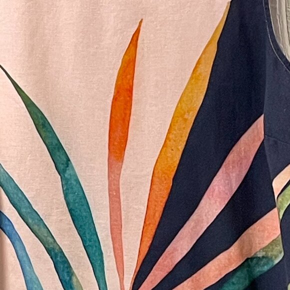 CONDITIONS APPLY Sleeveless Palm Frond Wearable Art Mini Shift, Pink/Blue - 1X - Picture 6 of 13